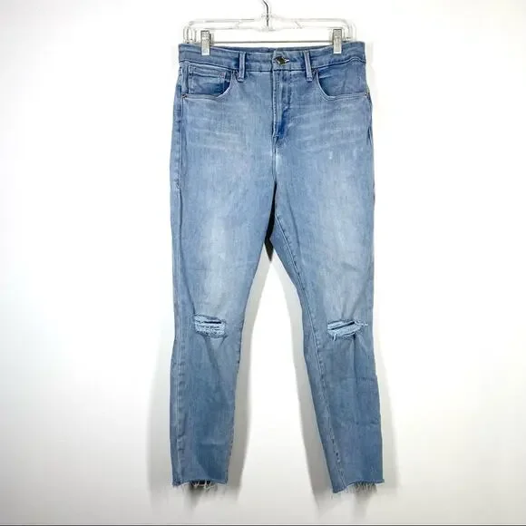 GOOD AMERICAN Good Waist Crop Raw Edge Skinny Jeans Distressed 14 / 32 - Picture 2 of 7